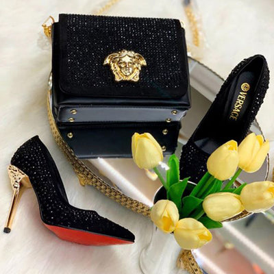 Versace Black Heels + Purse